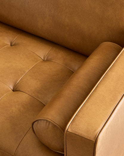 Italian Leather Midcentury Sofa - One Size / Chestnut