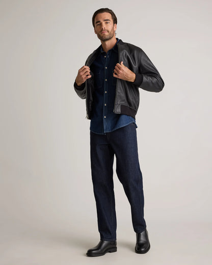 100% Washed Leather Bomber Jacket - S / Black