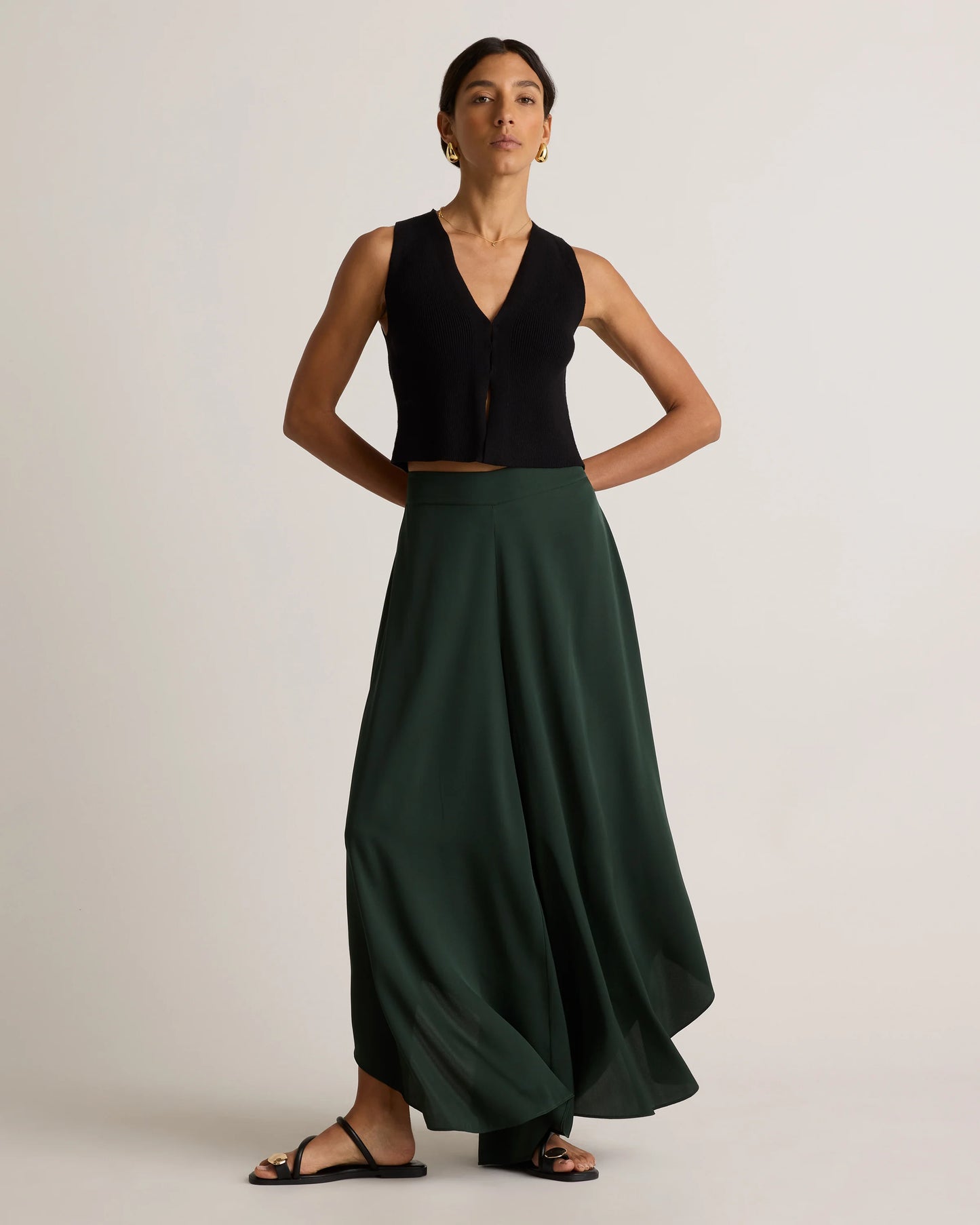 Washable Stretch Silk Palazzo Pants - XS / Black