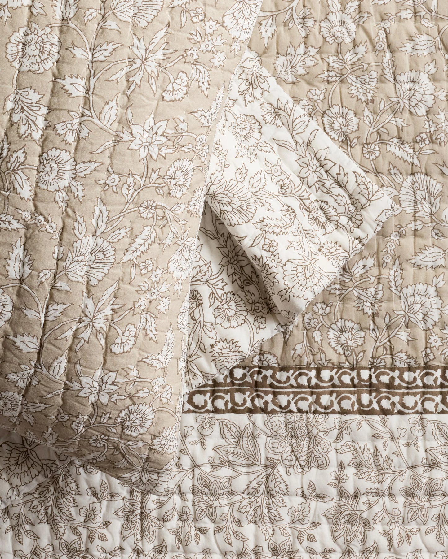 Organic Cotton Block Print Quilt - Twin / Green