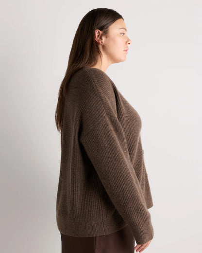 Mongolian Cashmere Fisherman Boxy Cropped Cardigan Sweater - 1X / Black