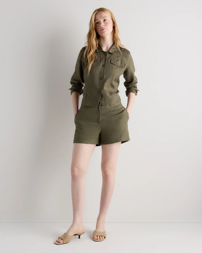 100% European Linen Trouser Shorts - 0 / Bayberry Olive