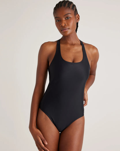 Italian Cross-Back One-Piece Swimsuit - XS / Black