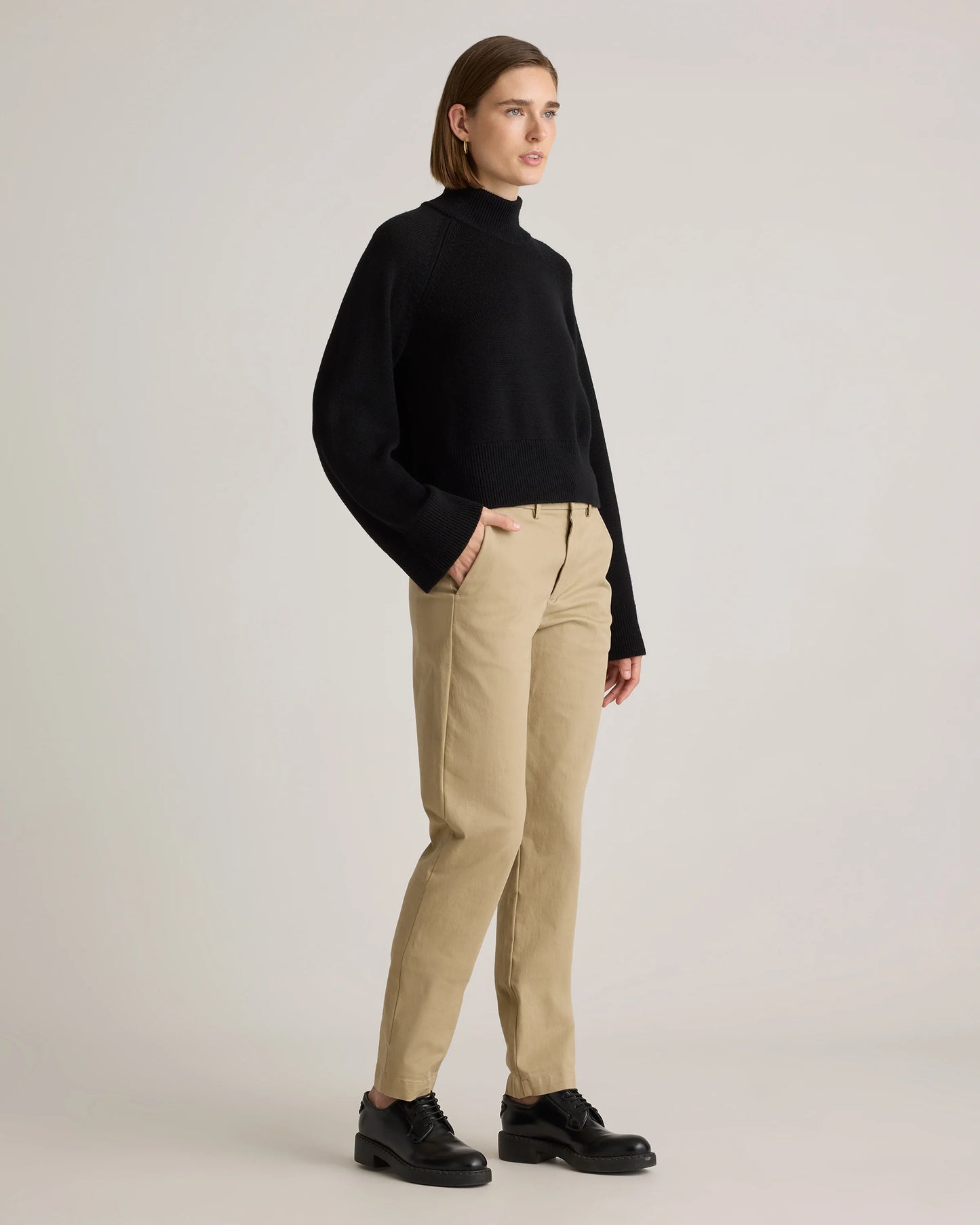 Australian Merino Wool Cropped Mock Neck Sweater - XS / Heather Bone