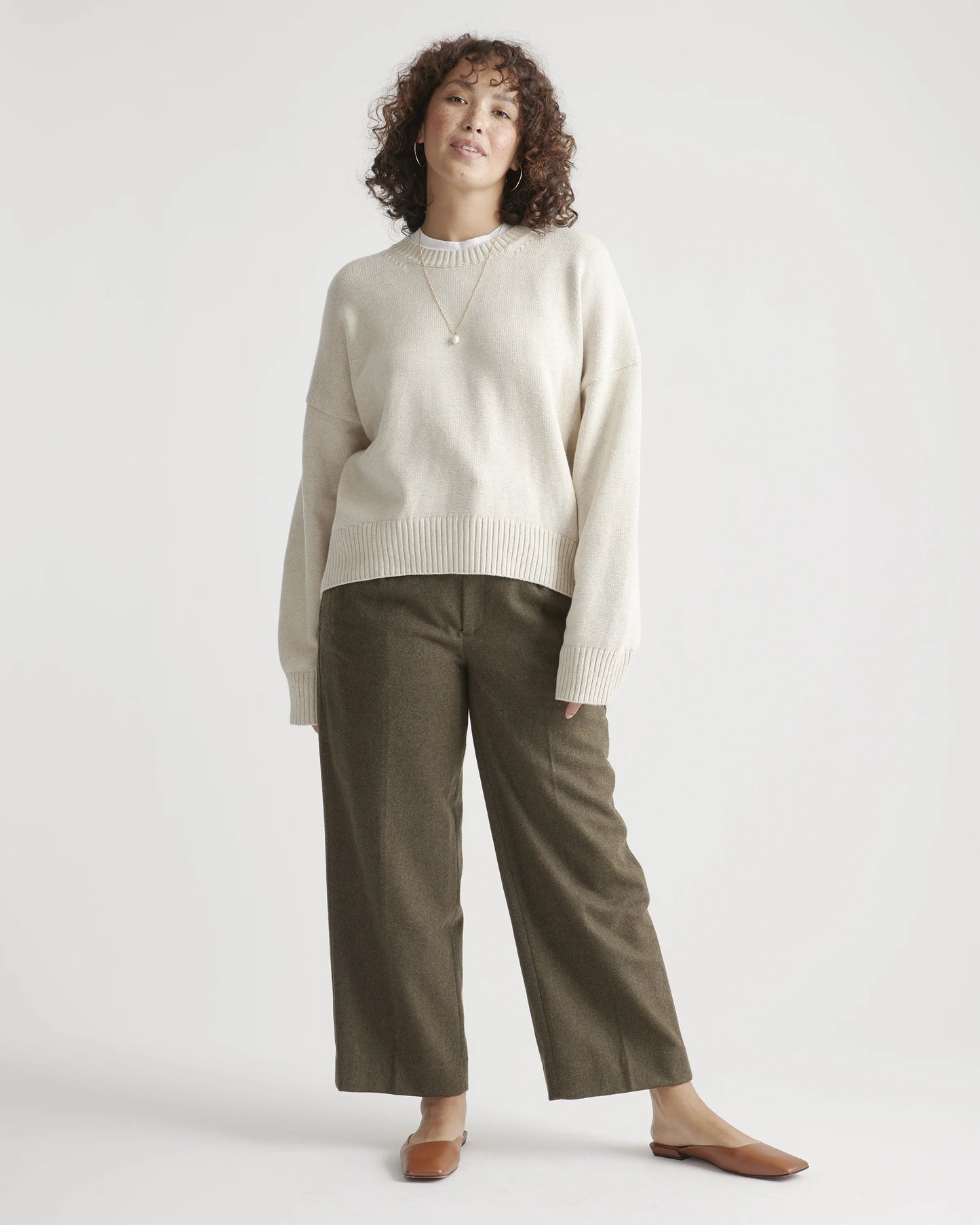 100% Organic Cotton Boyfriend Crew Sweater - XS / Speckled Beige
