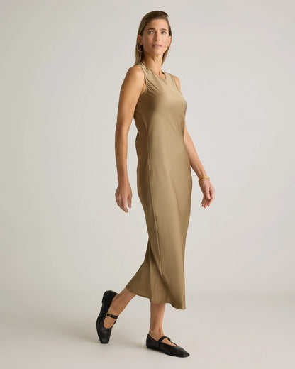 Washable Stretch Silk Tank Midi Dress - XS / Cordovan Red Hibiscus