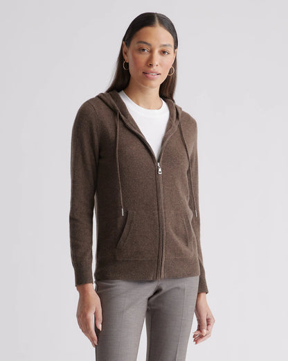Mongolian Spring Cashmere Full-Zip Hoodie - XS / Brown