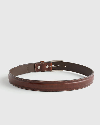 Hugo Contoured Leather Dress Belt - 30 / Hickory