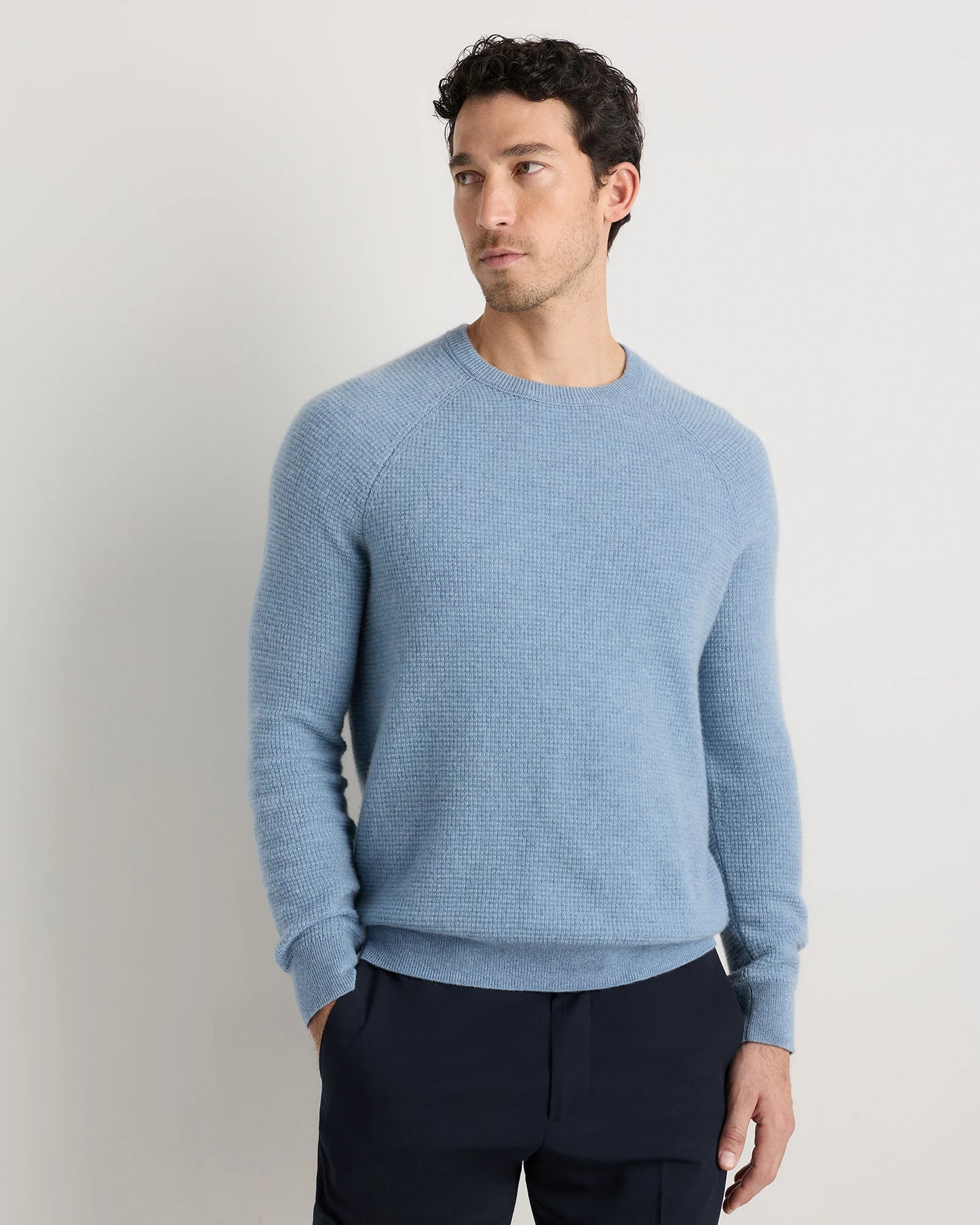 Mongolian Cashmere Waffle Sweatshirt - S / Faded Denim