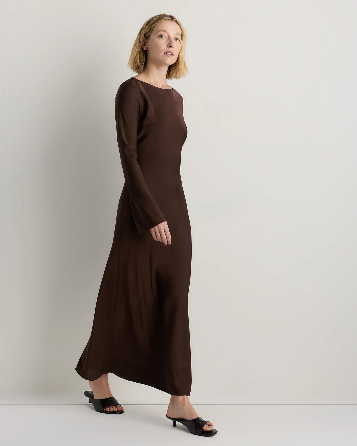 Washable Stretch Silk Long Sleeve Maxi Dress - XS / Wine Tasting Red