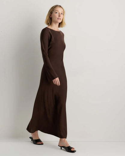 Washable Stretch Silk Long Sleeve Maxi Dress - XS / Wine Tasting Red