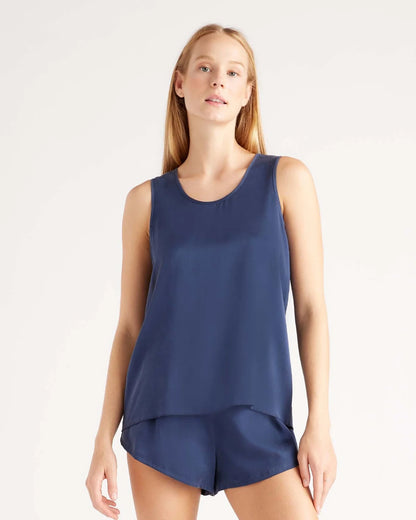 100% Washable Silk Pajama Tank - XS / Indigo