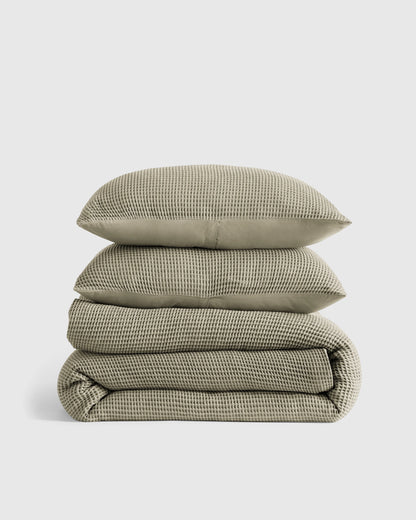 Organic Waffle Duvet Cover Set - Twin / White