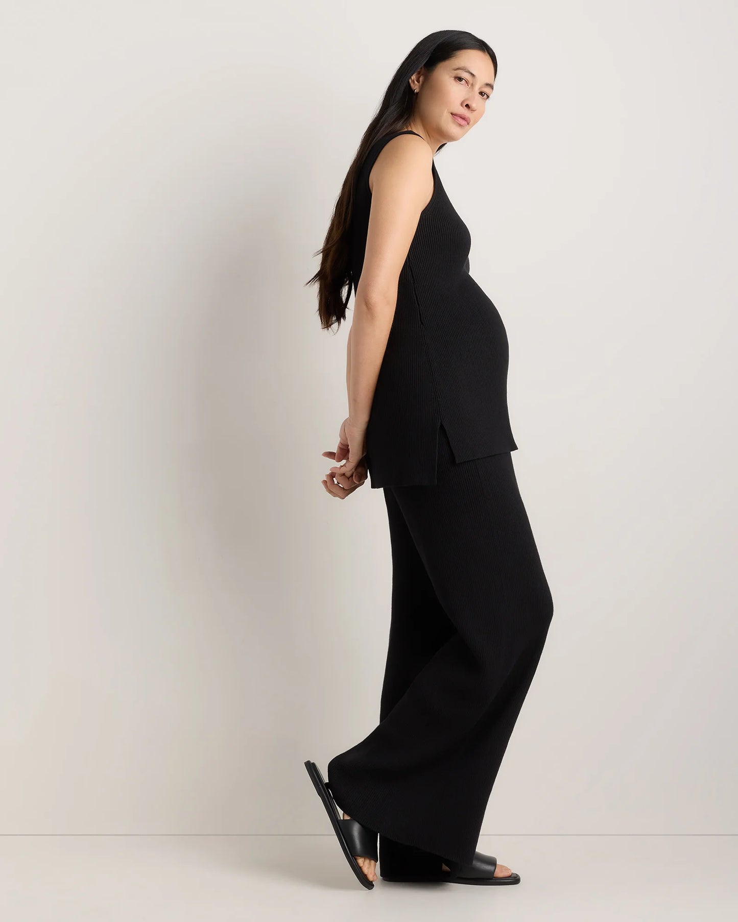 Cotton Cashmere Maternity Wide Leg Pants - XS / Heather Charcoal