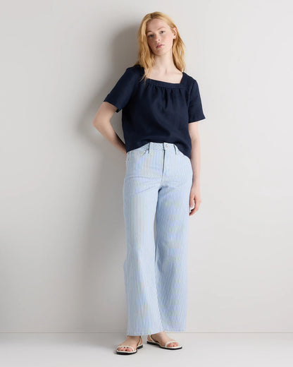 100% European Linen Square Neck Swing Top - XS / Black