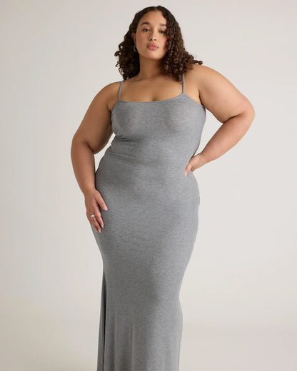 Tencel Rib Knit Maxi Slip Dress - 1X / Black