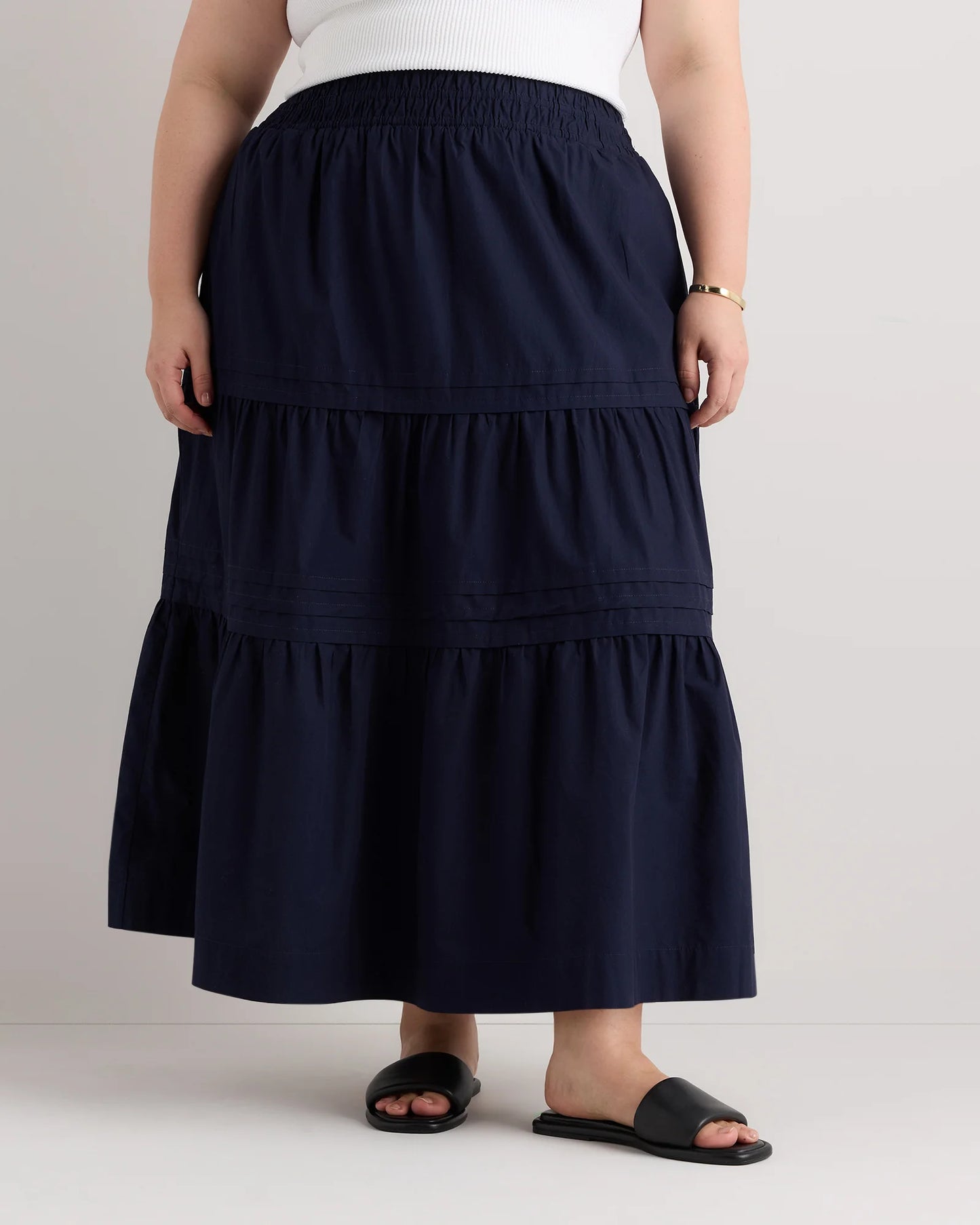 100% Organic Cotton Poplin Tiered Maxi Skirt - 1X / Black