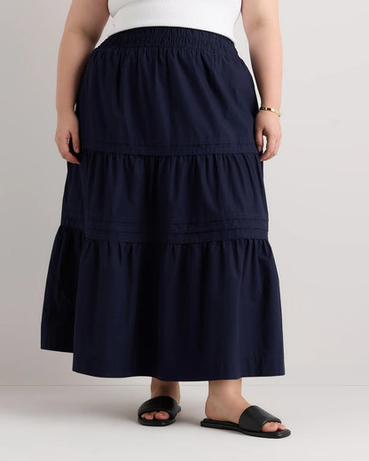 100% Organic Cotton Poplin Tiered Maxi Skirt - 1X / Black