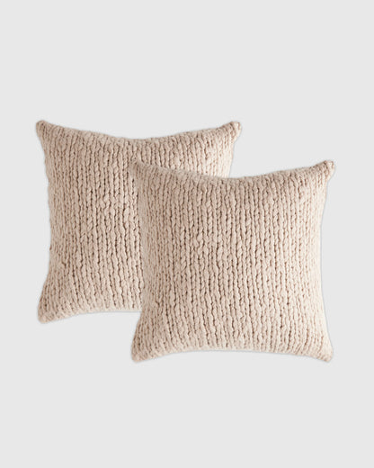 Chunky Hand Knit Wool Pillow Cover (Set of 2) - 20x20 / Neutral