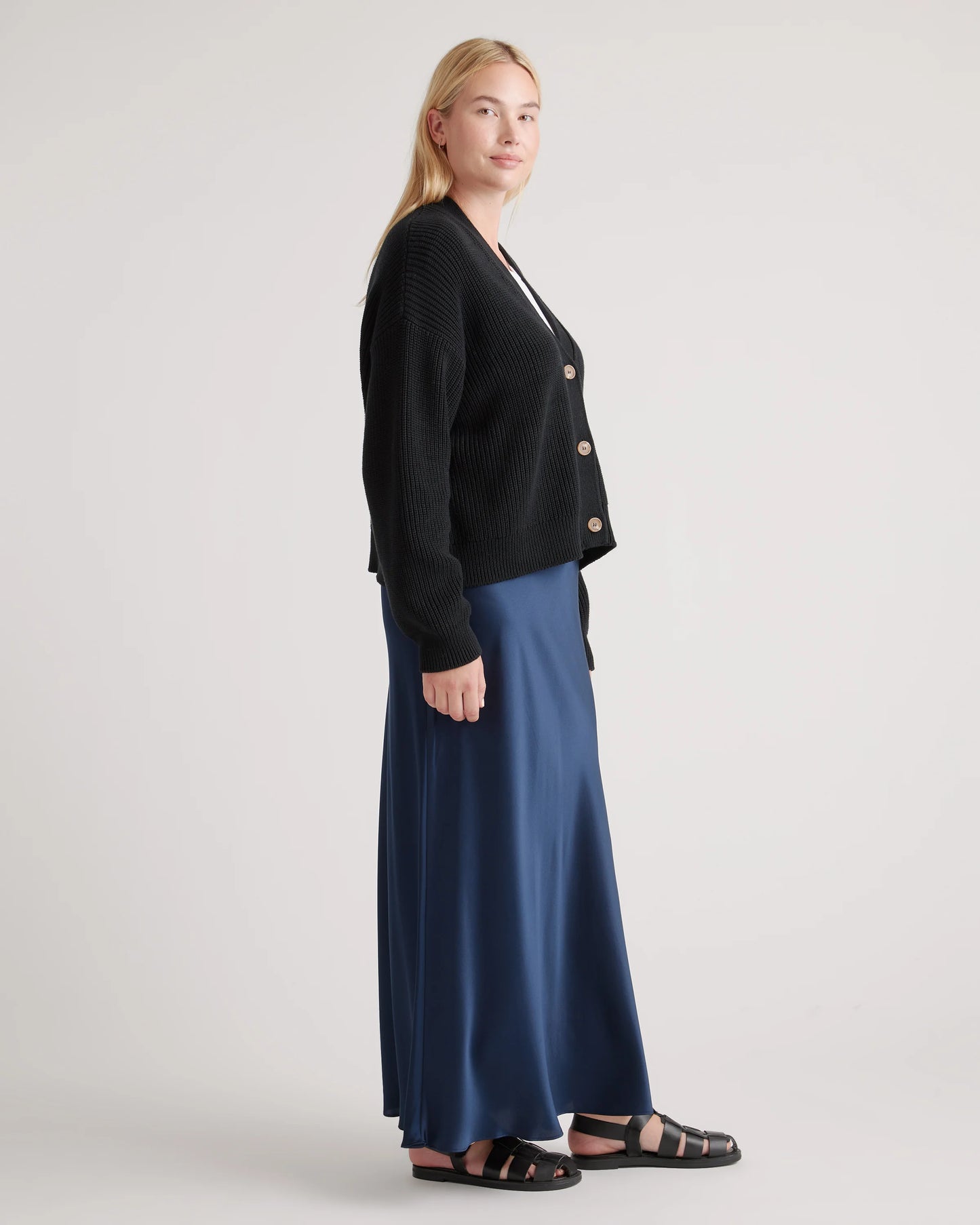 100% Organic Cotton Fisherman Boxy Cropped Cardigan - XS / Sapphire Blue
