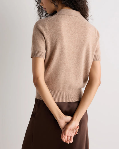 Mongolian Cashmere Short Sleeve Polo - XS / Oatmeal