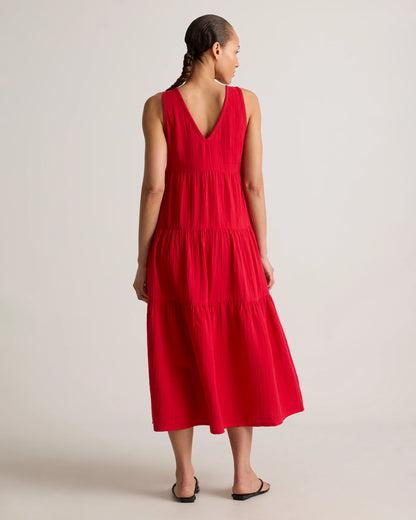 100% Organic Cotton Gauze Tiered Maxi Dress - XS / Indigo Blue