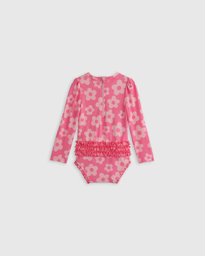 Long Sleeve Tie One-Piece Swimsuit - 0-3M / Soft Ditsy Floral
