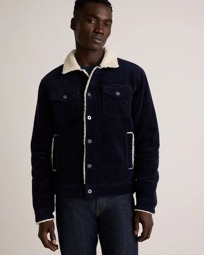 Organic Stretch Corduroy Sherpa-Lined Trucker Jacket - S / Espresso