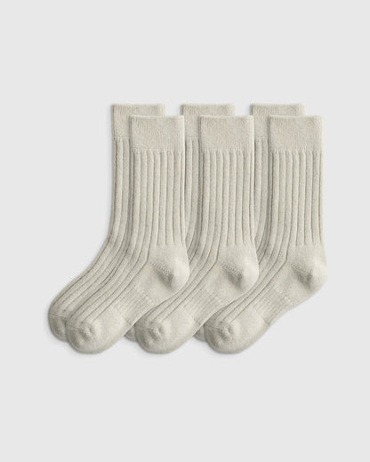 Merino Cashmere Blend Ribbed Crew Sock (3-Pack) - S / Solid Neutral Multi Pack