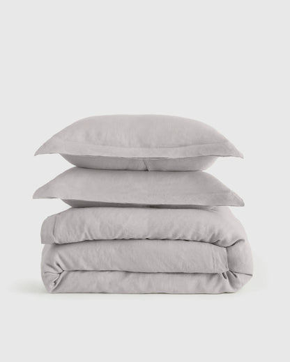 European Linen Double Flange Duvet Cover Set - Twin / Dusty Olive