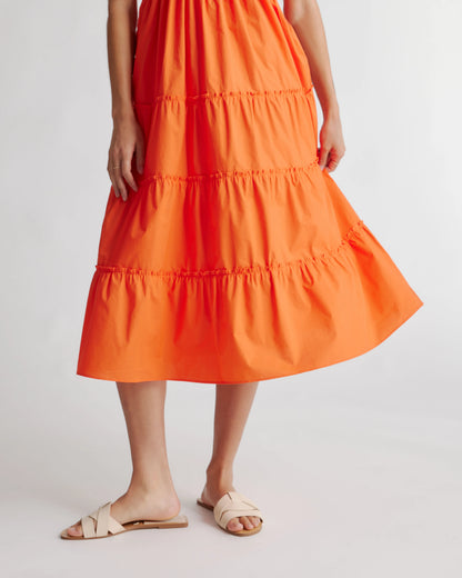 100% Organic Cotton Poplin Smocked Midi Dress - XS / Riviera Blue Heirloom Floral