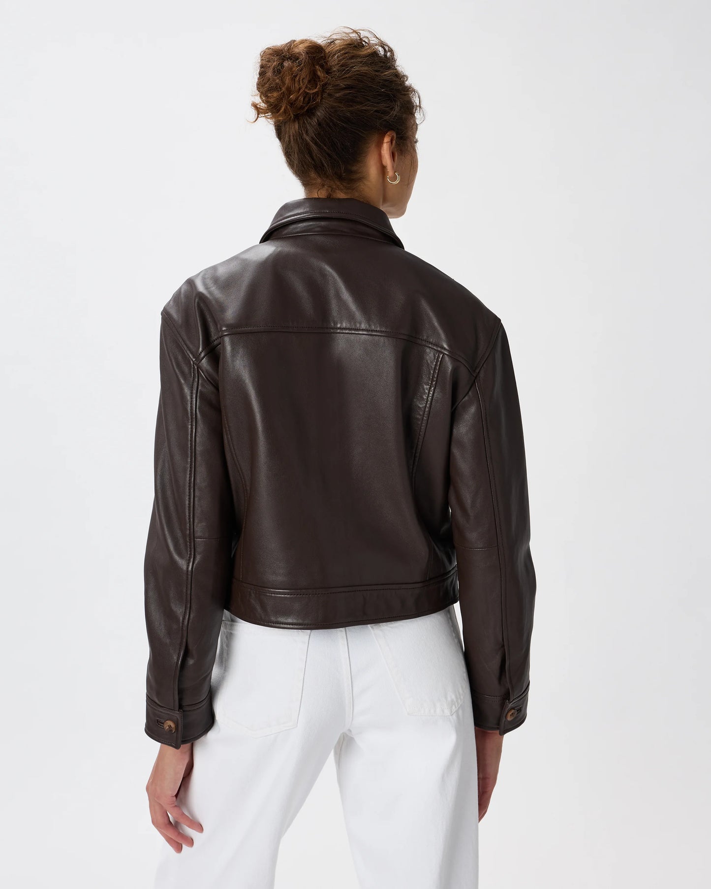 100% Leather Cropped Jacket - XS / Rich Brown