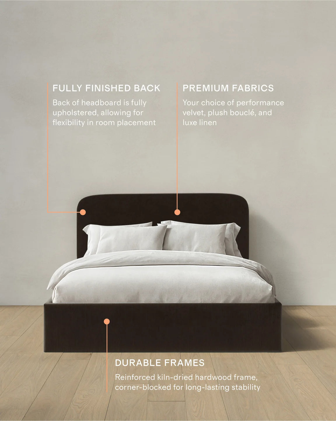 Curved Bed in Performance Velvet - Full / Walnut