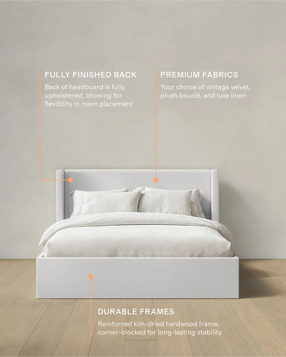 100% Linen Wingback Bed - Full / Canvas
