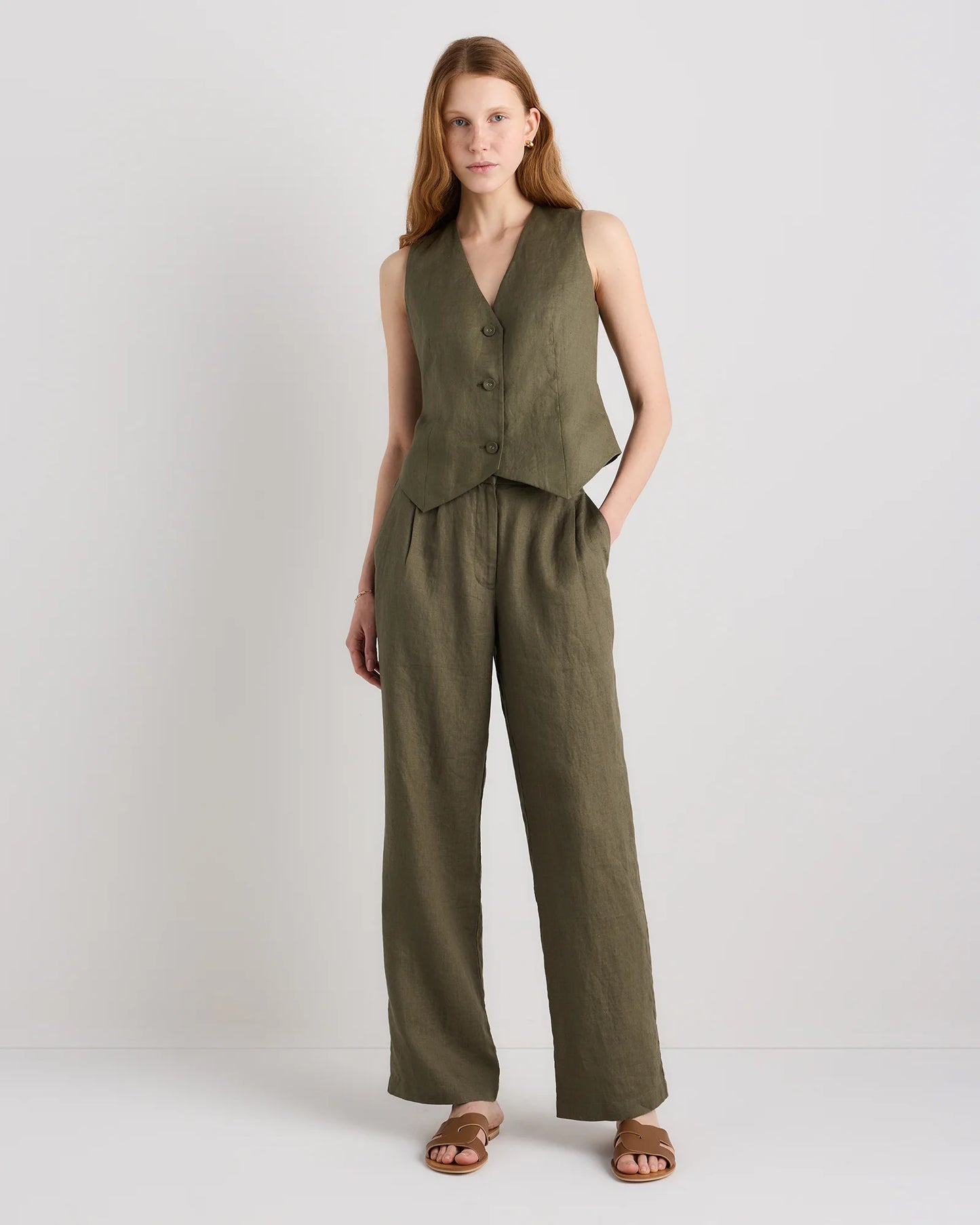 100% European Linen Vest - XS / Blue Pinstripe