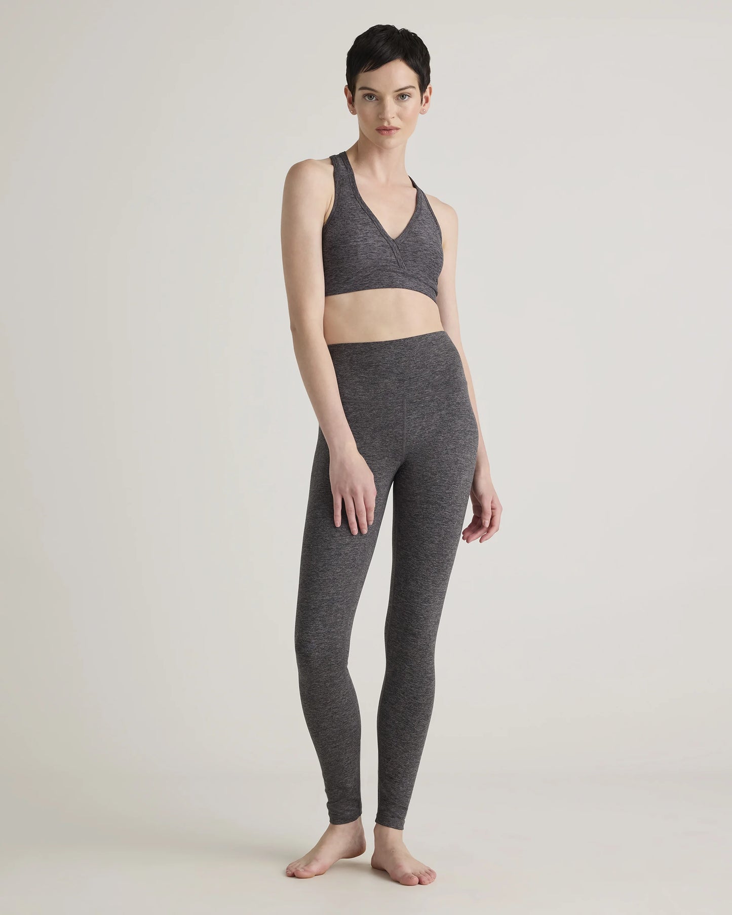 Ultra-Soft V-Neck Racerback Bra - XS / Heather Black