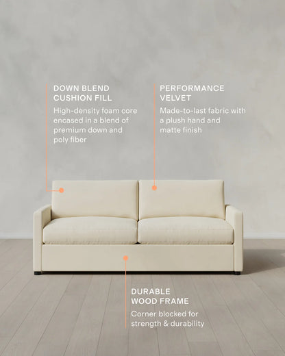 Brennan Sofa in Performance Velvet - 7ft / Taupe