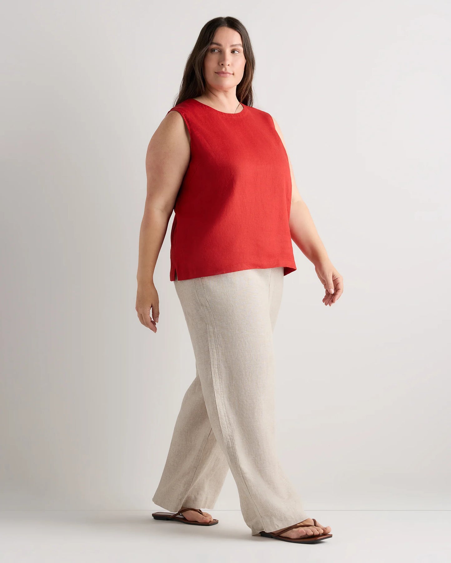 100% European Linen Tank - 1X / White