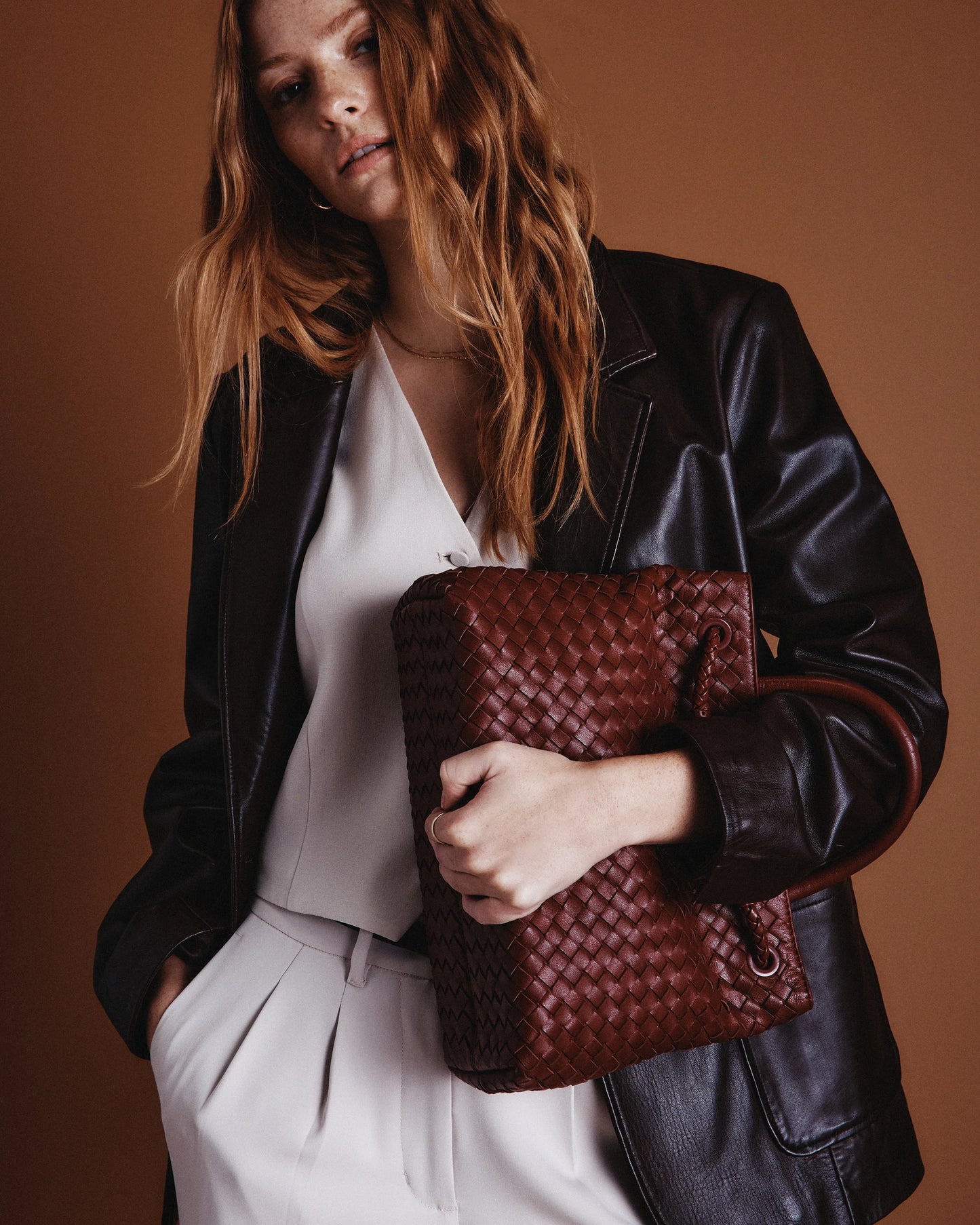 Romy Handwoven Satchel - One Size / Cognac