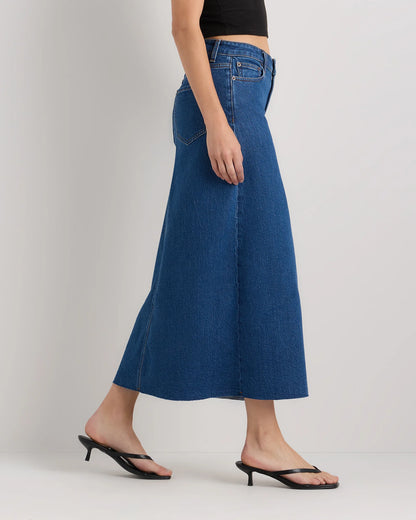 Stretch Denim 5-Pocket Midi Skirt - 24 / Obsidian Blue
