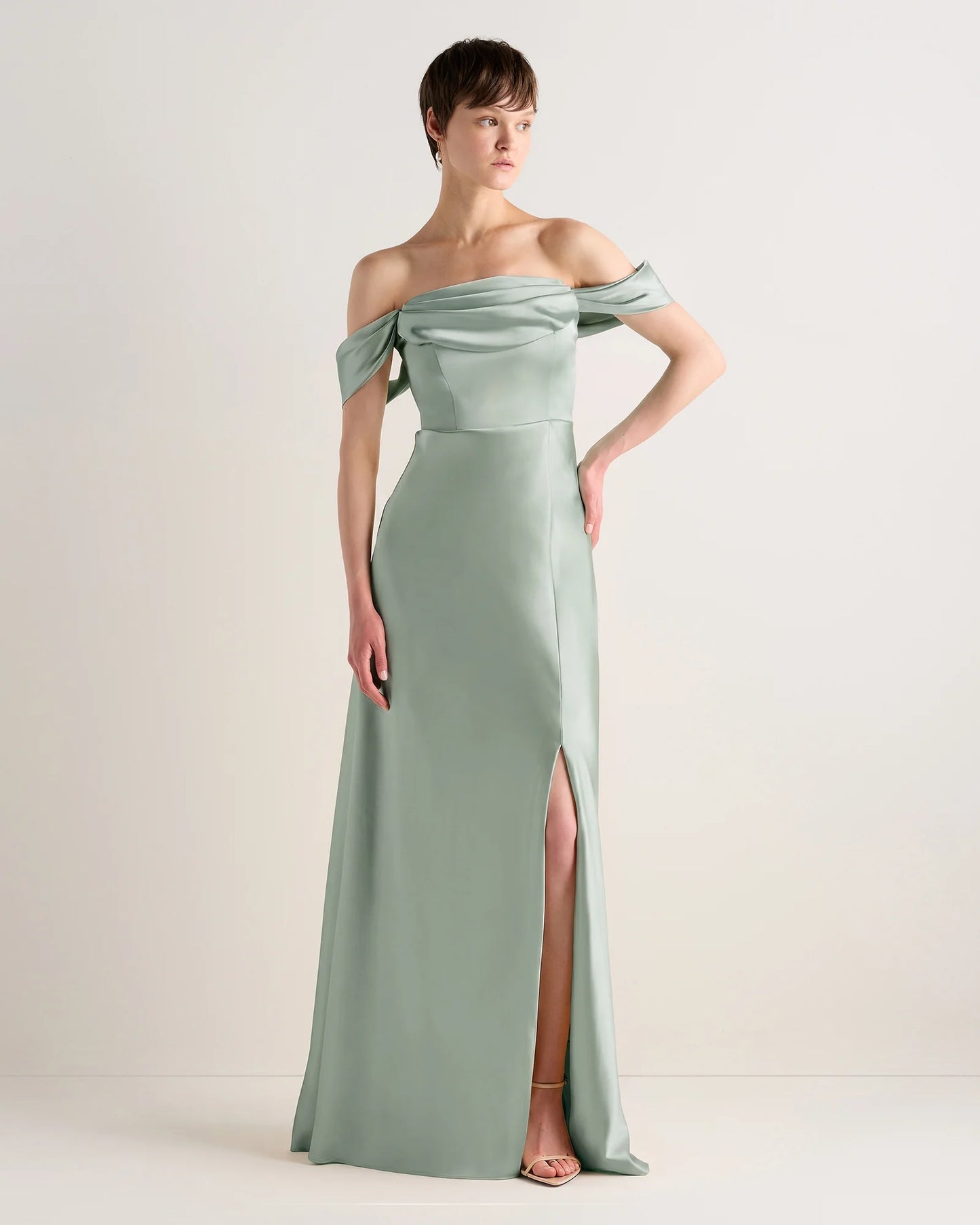 Aurora Stretch Satin Convertible Dress - 0 / Garden Sage Green