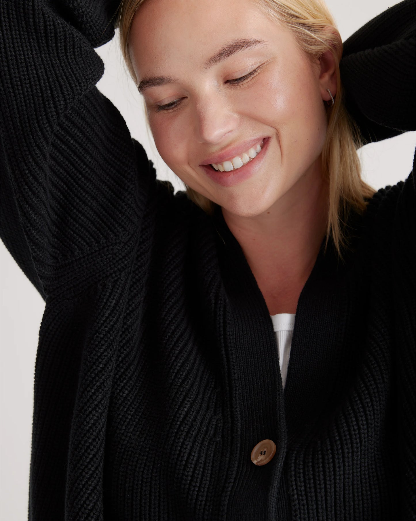 100% Organic Cotton Fisherman Boxy Cropped Cardigan - XS / Sapphire Blue