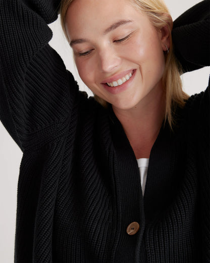 100% Organic Cotton Fisherman Boxy Cropped Cardigan - XS / Sapphire Blue