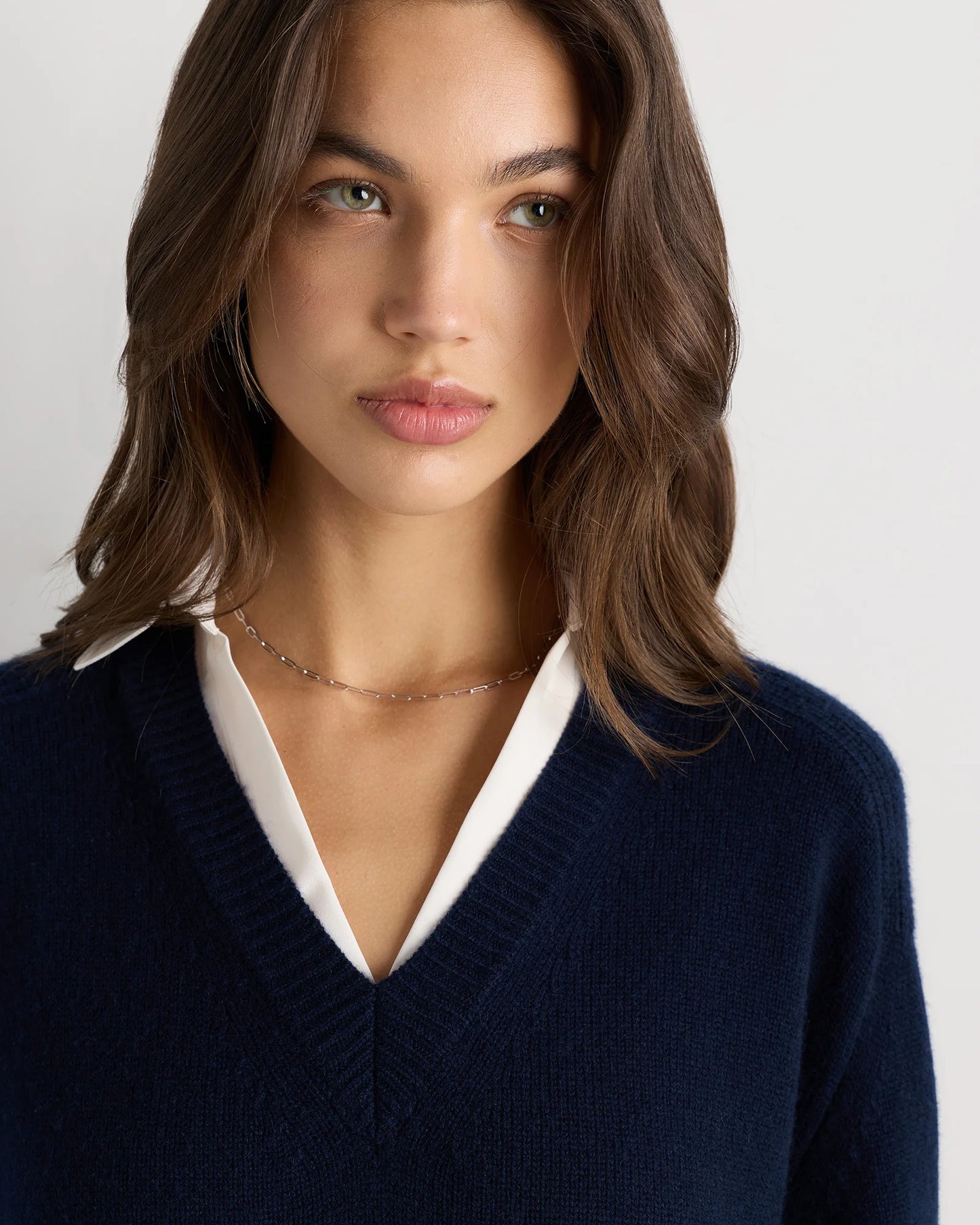 100% Mongolian Cashmere Layered V-Neck Sweater - XS / Ivory