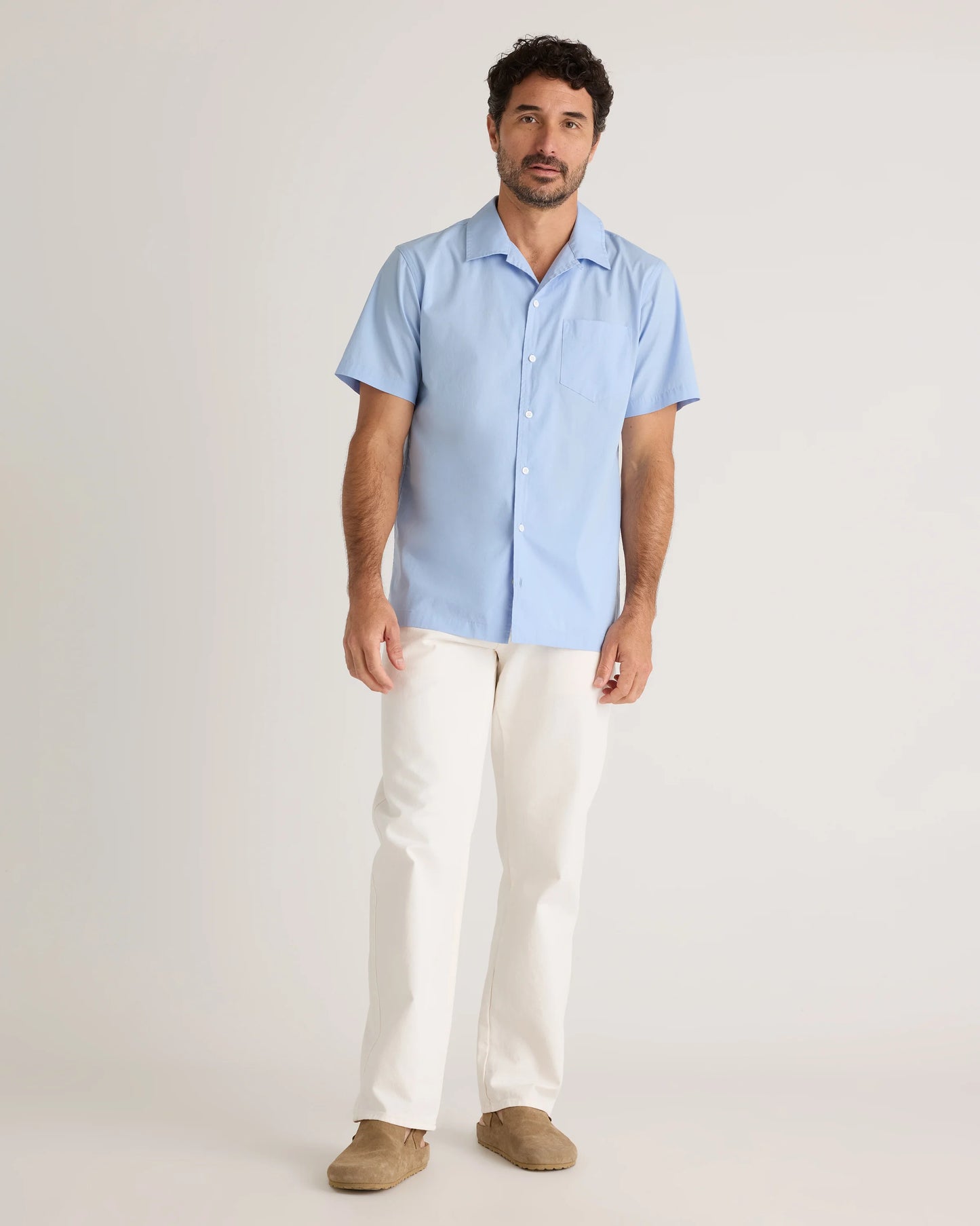Organic Cotton Stretch Poplin Camp Shirt - S / White