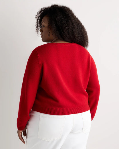 Mongolian Cashmere Cropped Crew Cardigan - 1X / Heather Vintage Pink / Brown Variegated Stripe
