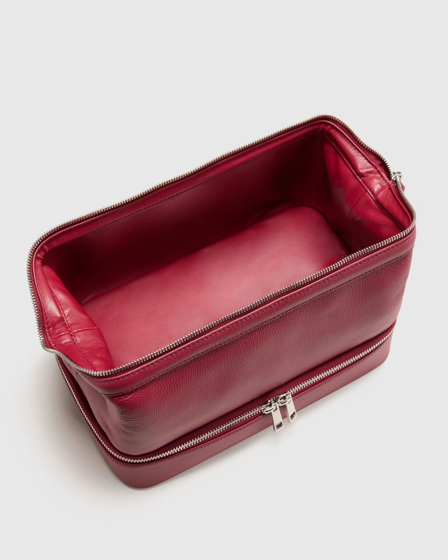 Italian Leather Dual Compartment Toiletry Bag - One Size / Ruby Red