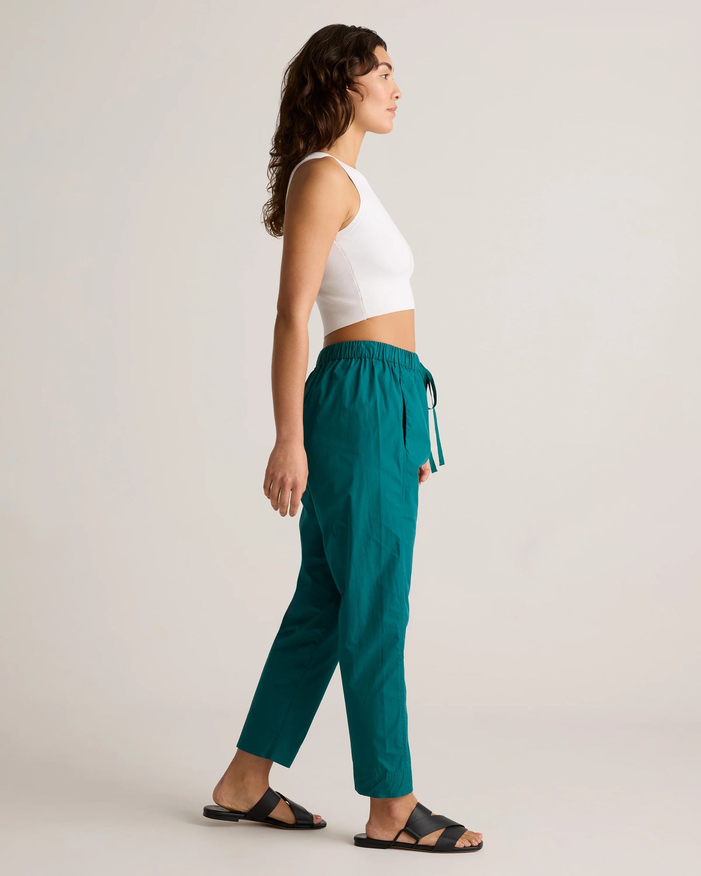 100% Organic Cotton Poplin Pull-On Pants - XS / Garden Green
