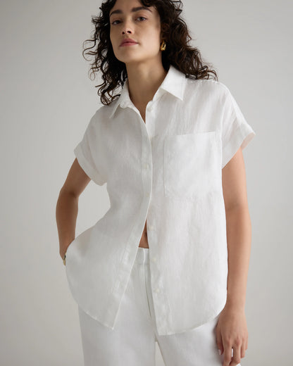 100% European Linen Camp Shirt - XS / Sky Blue Mariner Stripe