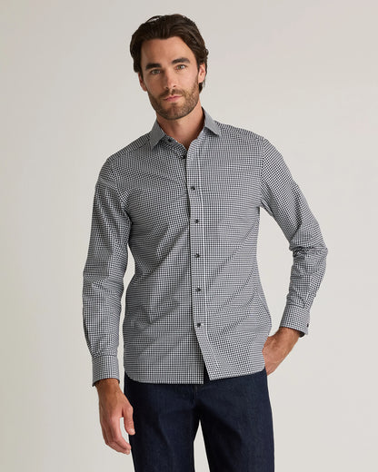 Organic Cotton Stretch Poplin Dress Shirt - S / White/Navy Minigrid